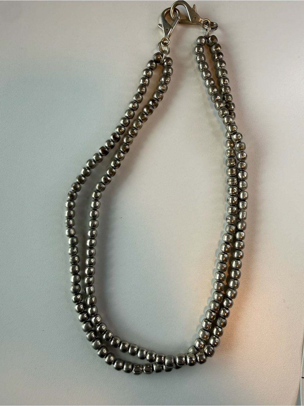 Vintage Silver-Tone Beaded Double Strand Necklace